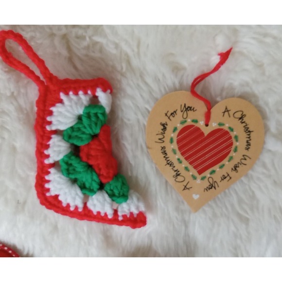 Lot of 7 Vintage Misc. Christmas Ornaments CrossStitch Wood Porcelain Crochet - Picture 3 of 9